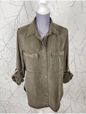 The Group Babton Army Green 100% Tencel Button Front Utility Shirt
